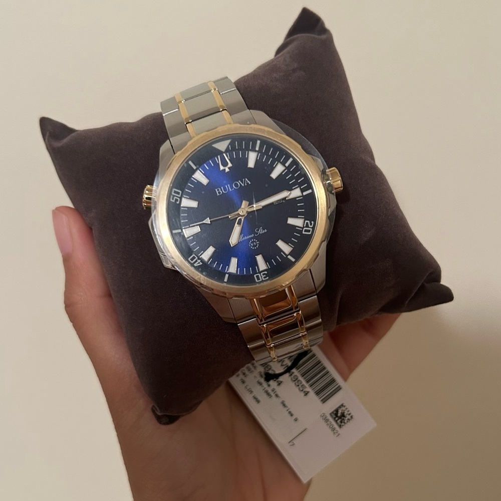 NEW Bulova Watch Men's Marine Star Analog Watch Silver Blue 100 M NWT